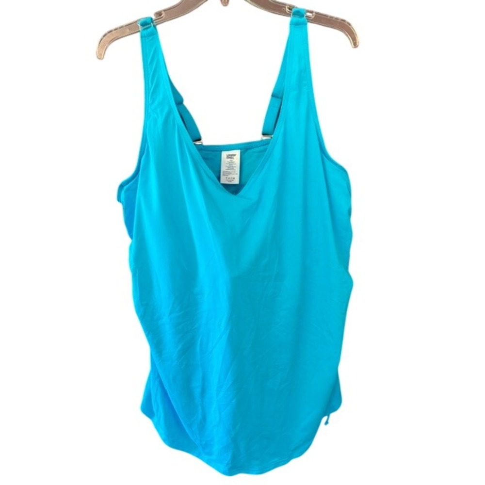 Lands End Tankini‎ Top Womens 24W Aqua New Ruched Adjustable V-Neck Swimwear